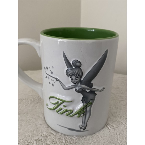 3D Disney Tinkerbell 'Tink' Coffee Mug Cup White Green Gray 16oz. Peter Pan - Picture 3 of 6